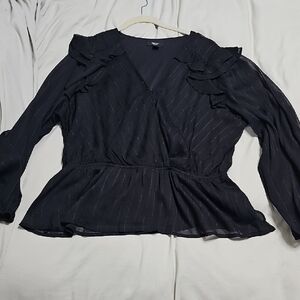 Simply Vera Vera Wang Black Sheer Ruffled Blouse